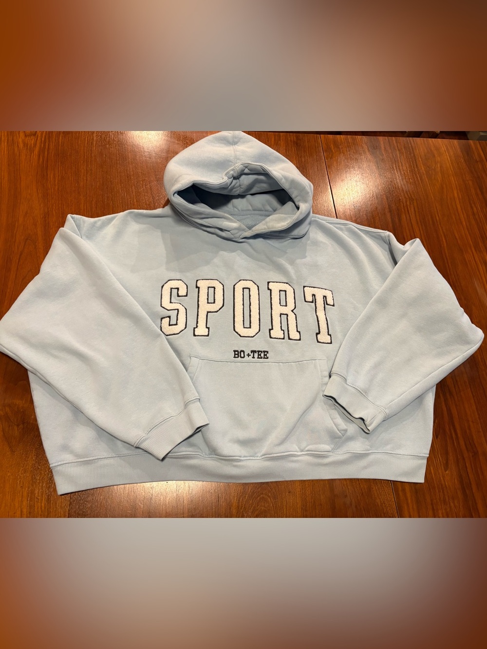VARSITY Oversized Hooded Sweatshirt In Baby Blue - XXL
